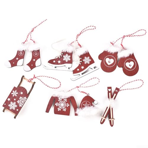Holz-Ski-Ornamente, 6 Stück, für Weihnachtsbaum- und Heimdekor-Verbesserungen (B) von CashMuch