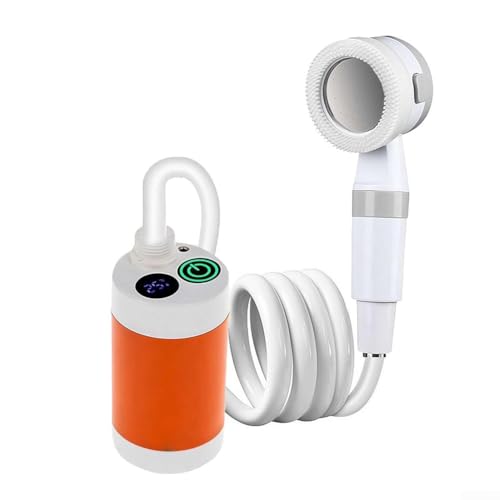 Kompakte tragbare Duschpumpe mit 2 m langem Anti-Schlauch für den Außenbereich, einschließlich Haustierbaden, Gartenbewässerung und Fahrzeugreinigung (Orange) von CashMuch