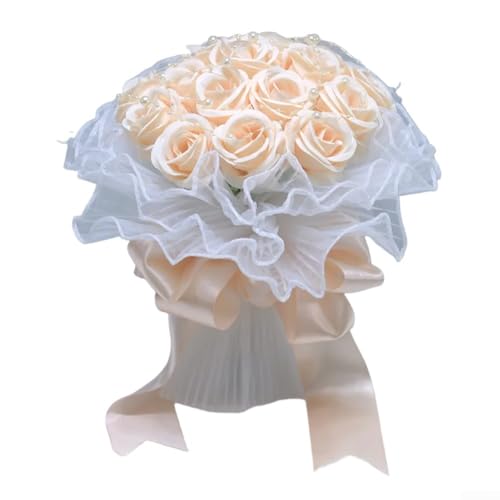 Künstlicher Rosen-Brautstrauß mit Perlennetz-Design, hergestellt aus Seidenstoff als Hochzeitsaccessoire, geeignet für Brautpaare und Brautfeiern (für Champagner) von CashMuch