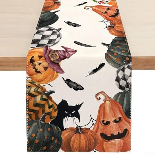 Kürbis und Spinnennetz Halloween Tischdecke mit Totenkopf Design für Partytische und Heimdekoration (B) von CashMuch