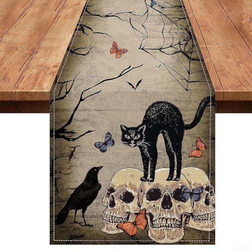 Kürbis und Spinnennetz Halloween Tischdecke mit Totenkopf Design für Partytische und Heimdekoration (F) von CashMuch