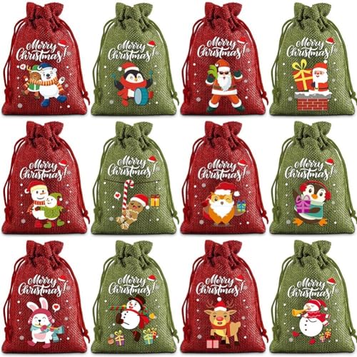 Lively 12 Weihnachtstaschen mit klassischen Designs, Aufbewahrungslösung für Süßigkeiten und kleine Überraschungen (rot + grün) von CashMuch