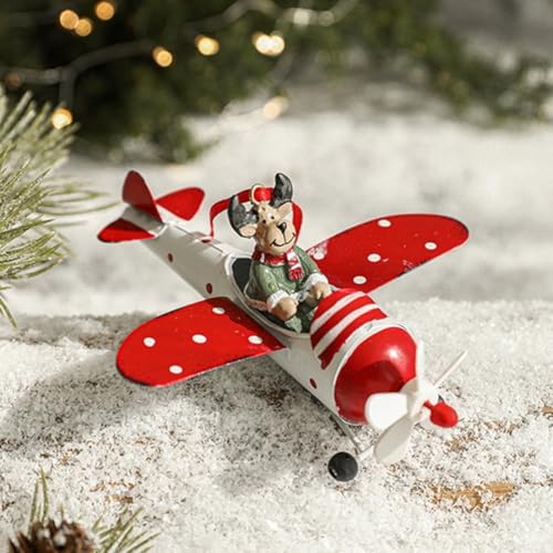 Niedliches Vintage-Flugzeug-Ornament aus Eisen mit nostalgischem Weihnachtsmann-Design, perfekt für den Urlaub (C) von CashMuch