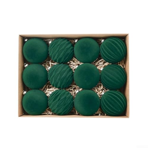 Samt beflockte Weihnachtsschmuck Set von 12 mit Seil zum Aufhängen und Metallschnalle zum Dekorieren von Weihnachtsbäumen, Türen, Fenstern, Wänden und Veranden in der Weihnachtszeit (grün) von CashMuch