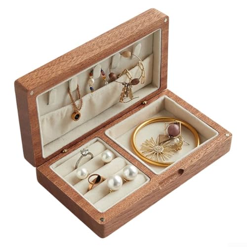 Schlanke Massivholz-Ring-Aufbewahrungsbox mit mehreren Fächern für bequemen Zugriff auf Ihre Schmucksammlung (Macassar-Weiß) von CashMuch