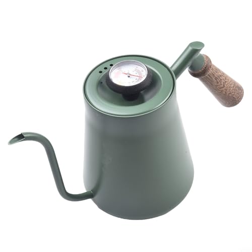 Schwanenhals-Wasserkocher mit schmalem Ausguss und eingebautem Thermometer für Kaffee und Tee (650 ml grün) von CashMuch
