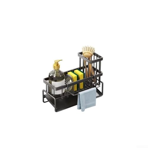 Spülbeckenablauf-Küchenregal für die Organisation von Lappen, Gewürzen und Utensilien, Edelstahlregal für platzsparende und einfache Installation ohne Wandschäden (schwarz) von CashMuch