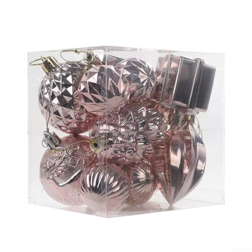 Stilvolle Feiertags-Ornament-Kollektion, 12 galvanisierte Kugeln mit Tannenzapfen und Sternen für Ihren Baum, Rosa von CashMuch