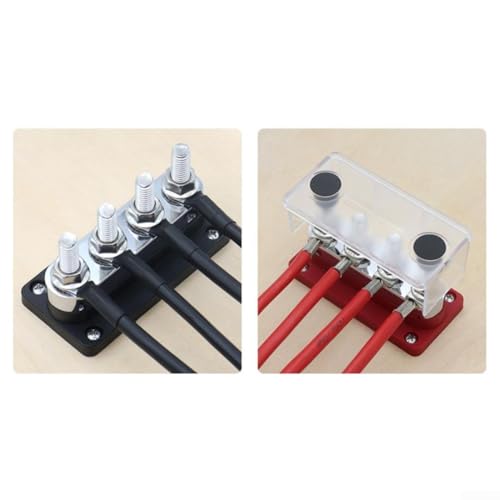 Stromverteilerblock BusBar 48V DC 600A mit vier 38mm Pfosten zur elektrischen Lastverteilung in Fahrzeugen und Geräten (schwarz) von CashMuch