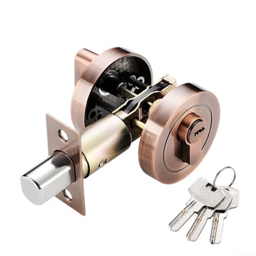 Türschloss geeignet für Haustüren und Schlafzimmer, aus Edelstahl mit Anti-Diebstahl-Vollriegel, Verriegelung durch externen Schlüssel oder internen Drehknopf, einfache Installation (Kupfer) von CashMuch