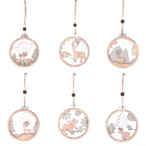 Weihnachtsbaumschmuck aus Holz, hohl, dreidimensionales Design, Weihnachtsdekoration, 6 Stück von CashMuch