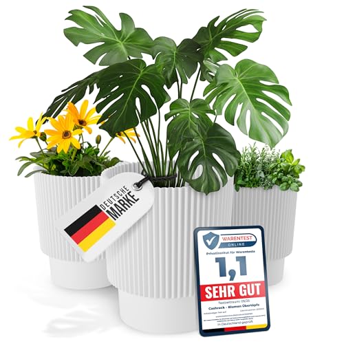 Cashrock Blumenübertopf Set – 3 Elegante Blumentöpfe Weiss für Indoor und Outdoor in verschiedenen größen 13cm, 15cm und 17 cm - Basilikum Topf - Orchideentopf - Kräutertopf, optimale Drainage von Cashrock