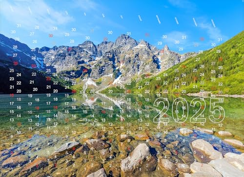 CashWall - Austauschbares Hintergrundmotiv für Cashwall Wandspardose – 50x70 cm – Stilvolle Wanddeko – Anpassbarer Look für Wiederverwendbare Spardose - Kalender 2025 Bergblick von Cashwall
