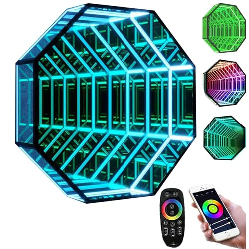 Infinity-Spiegel, 3D-Spiegel-Tunnellicht, LED-Infinity-Wandspiegellicht mit Fernbedienung, RGB-Mehrfarbenlicht, 358 Lichteffekte, Dekorationsschild, Infinity-Tunnelspiegellicht für Garagen,19.7in/50cm von Cashwise
