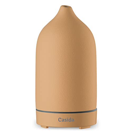 Moderner Keramik Aroma Diffuser - Aromadiffuser für ätherische Öle mit LED Licht 3-in-1: Ultraschall Diffusor, Luftbefeuchter und Nachtlicht - 100 ml Wassertank (Apricot) von Casida