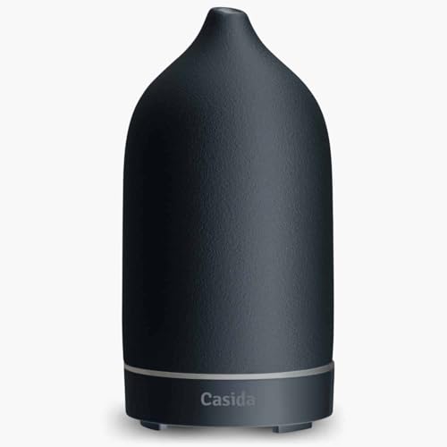 Moderner Keramik Aroma Diffuser - Aromadiffuser für ätherische Öle mit LED Licht 3-in-1: Ultraschall Diffusor, Luftbefeuchter und Nachtlicht - 100 ml Wassertank (Schwarz) von Casida