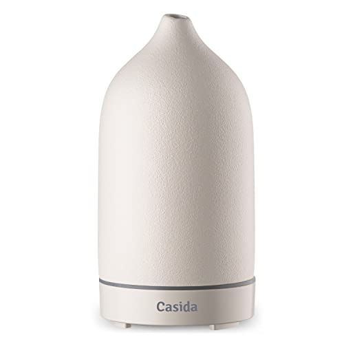 Moderner Keramik Aroma Diffuser - Aromadiffuser für ätherische Öle mit LED Licht 3-in-1: Ultraschall Diffusor, Luftbefeuchter und Nachtlicht - 100 ml Wassertank (Weiß) von Casida