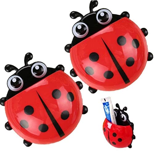 2pcs Ladybug Tier Insektenbürstenhalter Badezimmer Cartoon Zahnbürste Zahnpasta Wandsaughalter Rack Behälter Organizer von Casiler