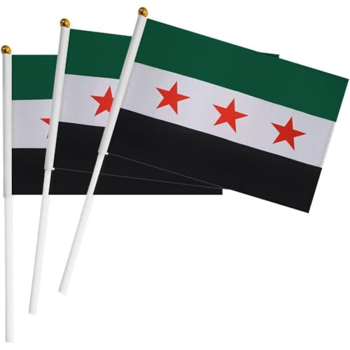 Casiler 100 Stück Handgehaltene Syrien-flaggen, Kleine Handgehaltene Flaggen Stöcken, Langlebige Flaggen Von Syrien Für Nationalfeiertagsfeste, Sportdekoration von Casiler