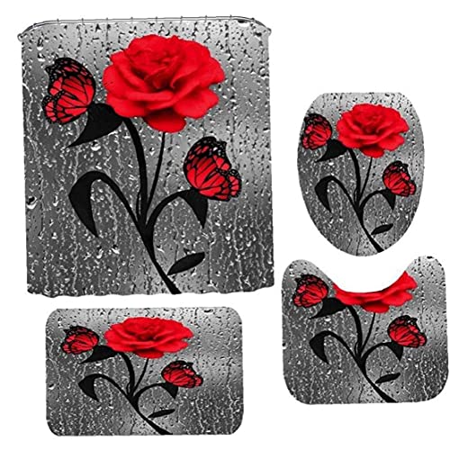 Casiler 4 Stücke rutschfeste Badematte Satz Rose Badezimmer Duschvorhang Set Teppich Deckel Toilette Abdeckung Bade Matte Teppiche Casiler 4 Stücke rutschfeste Badematte Satz Rose Badezimmer Duschvorhang Set Teppich Deckel Toilette Abdeckung Bade Matte Teppiche von Casiler