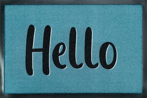 Casita Living Billboard Fußmatte, Hello Blau 50x75cm, innen und außen, waschbar von Casita Living
