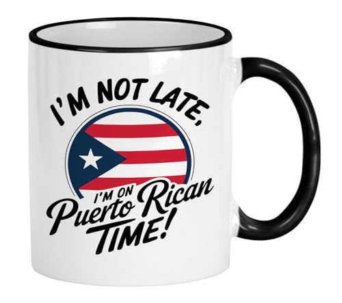 Casitika Puerto Rico Souvenirs 325 ml Puerto Rico Kaffeetasse Boricua Geschenke mit der puertoricanischen Flagge und Coqui Frosch (On PR Time) von Casitika
