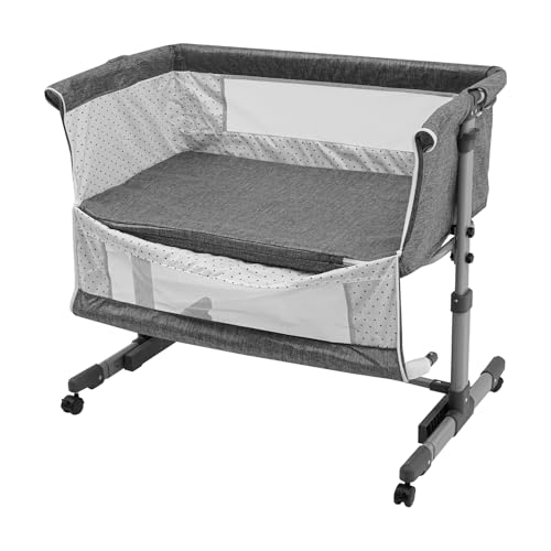 Caskunbsy Beistellbett Baby,Babybett mit Schaukel-Funktion & 6-Fach Höhenverstellung - Klappbar, Rollen mit Bremse,für Neugeborene & Kleinkinder 0-24 Monate(Grau) von Caskunbsy