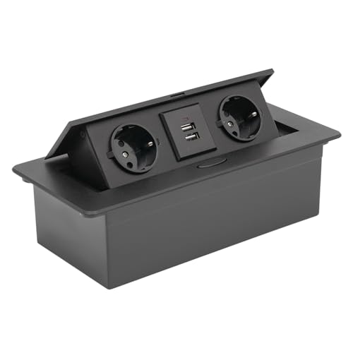 Versenkbare Steckdose,Pop-up Steckdose 2xEU+2xUSB, 1.8m Kabel, Tischmontage Schwarz (250V/16A, 5V/2.1A, versteckt) von Caskunbsy