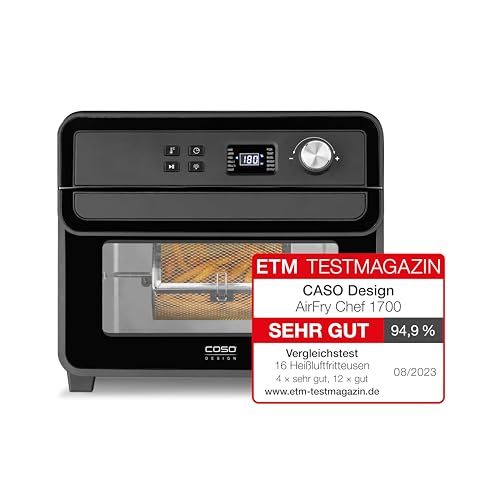 CASO AirFry Chef 1700 - Design Heissluftfritteuse, direkt startbereit ohne Aufheizen, 3 Einschubebenen, Temperaturbereich 40 °C bis 230 °C (in 5°C Schritten), Timer, leistungsstarke 1700 Watt, Schwarz von Caso