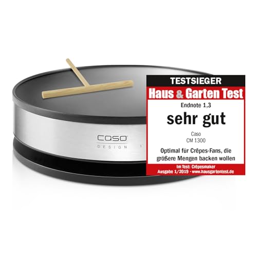 CASO CM 1300 - Crêpes Maker, Testsieger Haus & Garten Test, Antihaft‐Beschichtung, Schieberegler, inkl. Teigverteiler und Crêpes‐Wender aus Holz, Schwarz, Edelstahl von Caso