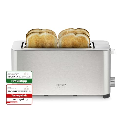 CASO Classico T 4 - Design Toaster, Edelstahlgehäuse, Optimale Röstgradeinstellung auf 5 Stufen, Inkl. Brötchenaufsatz, Mit zusätzlicher Aufwärm-, Auftaufunktion, für 4 Scheiben Toast von Caso