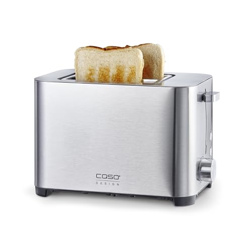 CASO Classico T2 Duo – Edelstahl Toaster für 2 Scheiben, 38 mm breite Schlitze, 5 Bräunungsstufen, LED-Bedienung, Auftau-/Aufwärmfunktion, Krümelschublade, Brötchenaufsatz, Kabelaufwicklung von Caso
