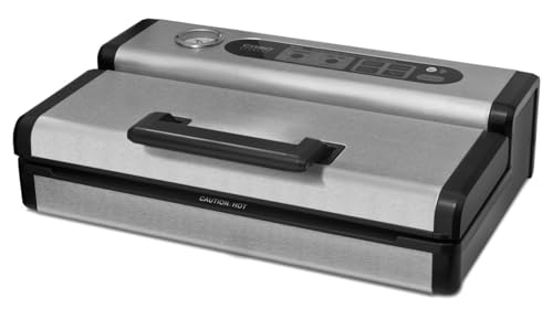 CASO FastVac 1200 Professionelles Vakuumsystem - Doppelte Kolbenpumpe (ca. 20 Liter/Min.), Starker Motor, Doppelte Schweißnaht, Prozessanzeige, inkl. Vakuumierschlauch & 20 Profi-Folienbeutel von Caso