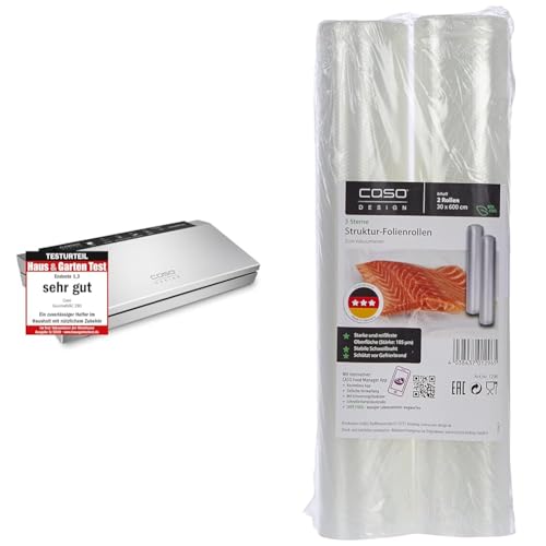 CASO GourmetVAC 280 - Vakuumierer - doppelte Schweißnaht - Kolbenpumpe (15L/min) Inkl. 10 Beutel 20 x 30 cm & Strukturrollen 30x600 cm / 2 Folienrollen, 105µm, stabile Schweißnaht, Sous Vide geeignet von Caso