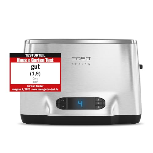 CASO Inox 2 - Design Toaster für 2 Scheiben, aus hochwertigem Edelstahl, präzise Einstellung mit 6 Bräunungsstufen, Erwärmfunktion, Auftaufunktion, inkl. Brötchenaufsatz von Caso