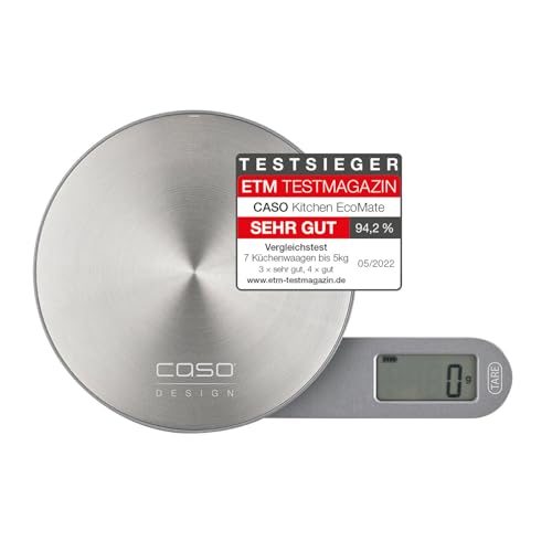 CASO Kitchen EcoMate - Design Küchenwaage, batterielose Nutzung durch kinetische Energie, Testsieger ETM Testmagazin, bis 5 kg, Wiegefläche aus Edelstahl von Caso