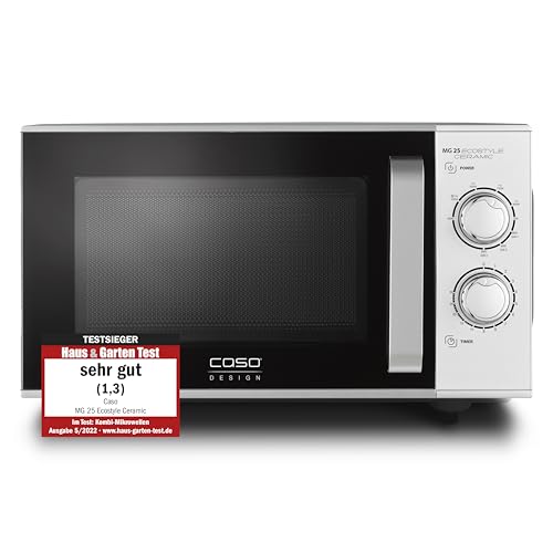 CASO MG 25 Ecostyle Ceramic - Testsieger Haus & Garten Test, Mikrowelle mit Grill, größere Nutzfläche dank CASOTEK Boden, 25 Liter, Garen auf zwei Ebenen, Silber, Edelstahl von Caso