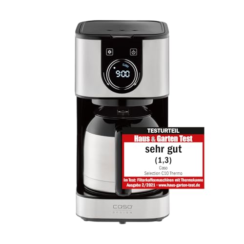 Caso Selection C10 Thermo Kaffeemaschine mit 1,2 L Thermoskanne, Timer, aus Edelstahl mit Permanentfilter für 10 Tassen, Edelstahl, Schwarz von Caso