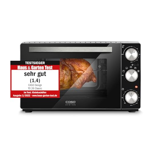 CASO TO 26 Classic - Design Backofen, 26 Liter Garraum, 3 Einschubebenen, 70-230°C, inkl. Pizzastein, 5-fach Funktion: Heißluft, Drehspieß mit Motor, Oberhitze, Unterhitze, Ober- und Unterhitze von Caso