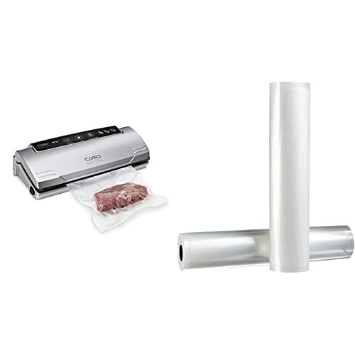 CASO VC10 Vakuumierer - Testsieger bei Stiftung Warentest, Lebensmittel bleiben vakuumiert bis zu 8x länger frisch, 30cm lange & stabile Schweißnaht & Amazon Basics 28 cm x 500 cm, 2 Rollen von Caso