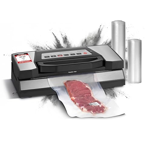 CASO VRH 690 advanced Vakuumierer Testsieger, Vakuumiergerät für Lebensmittel, 150 Vakuumiervorgänge nonstop, doppelte Schweißnaht, 20 Liter/Min, Cutter, inkl. 2 Profi- Folienrollen von Caso