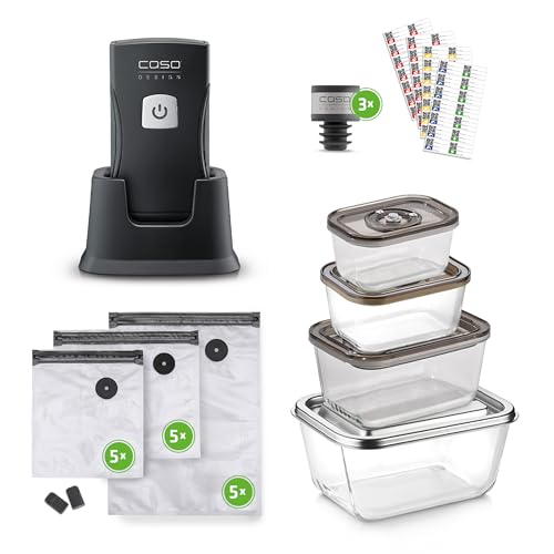 Caso Vacu OneTouch Pro Set - kabelloser Handvakuumierer mit umfangreichem Zubehör, Vakuumiergerät mit starker Pumpenleistung 12 Liter/Minute, langlebiger Lithium-Ionen-Akku für 85 min Laufzeit von Caso