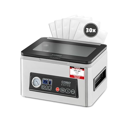 CASO VacuChef 50 - Testsieger Haus & Garten Test, 70 l/min, 4 l Kammervolumen, doppelte Schweißnaht, inkl. 30 Siegelrandbeutel, Ersatzdichtung und Vakuumierschlauch von Caso