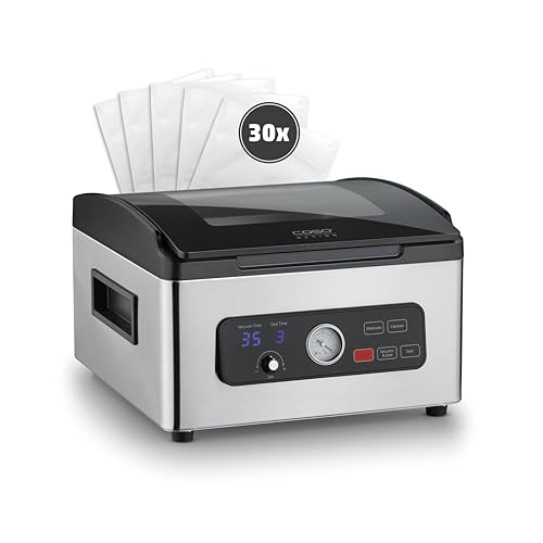 CASO VacuChef 700 - Kammervakuumierer, 8L Edelstahl, starke Profi-Vakuumpumpe 70 Liter/Minute, Temperglas-Deckel, für harte/weiche/trockene/flüssige Lebensmittel von Caso