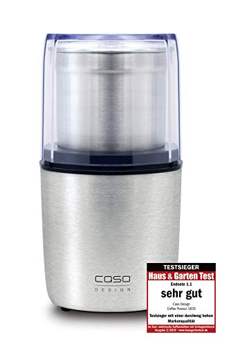 Caso 1830 Coffee Flavour - Elektrische Kaffeemühle zum mahlen von Kaffee, Espresso, Nüssen oder Gewürzen, Kaffee Mühle mit Schlagmesser, 200 Watt, für bis zu 90 g Kaffeebohnen, Silber von Caso