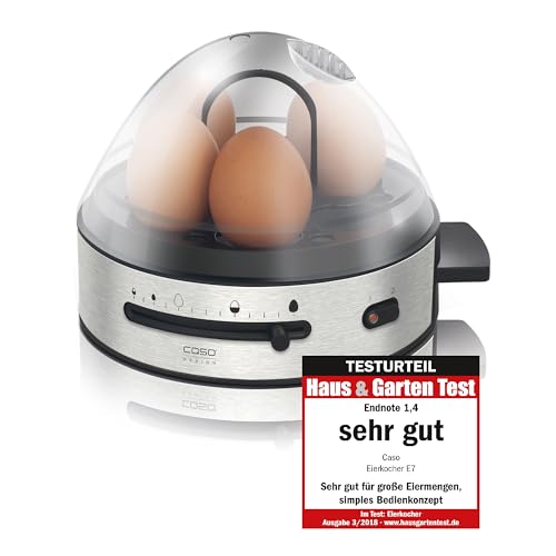 CASO E 7 - Design Eierkocher, Testurteil: Sehr Gut, elektronischer Eierkocher für bis zu 7 Eier, akustisches Signal, 13 Kochstufen, inkl. Messbecher und Eipicker, Silber von Caso