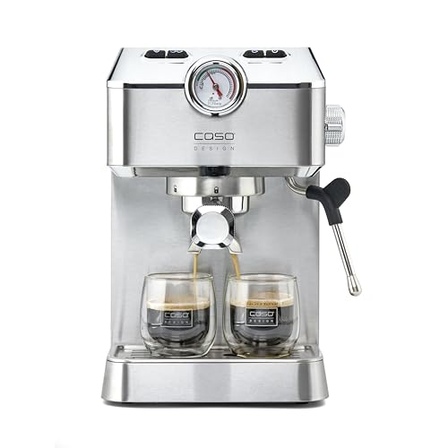 Caso Espresso Gourmet - Siebträgermaschine aus Edelstahl, leistungsstarke 19 bar Ulka-Pumpe, mit Milchaufschäumer, für Kaffeepulver oder ESE Kaffeepads, für 2 Tassen, mit Tassewärmeplatte von Caso