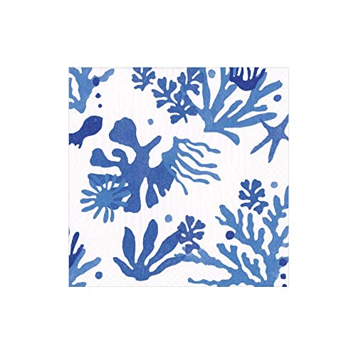 Caspari Matisse Cocktail-Servietten aus Papier, Korallenrot und Blau, 20 Stück pro Box von Caspari