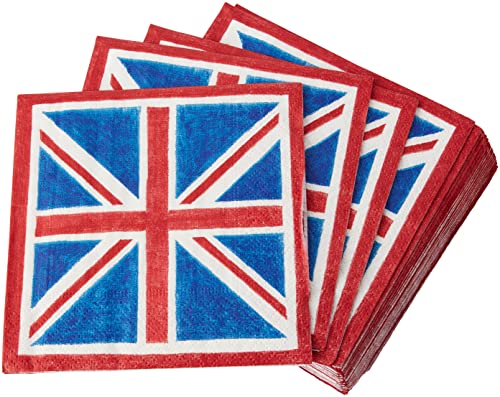 Caspari Papierservietten, Motiv Union Jack, 20 Stück, Papier, blau, Cocktail von Caspari