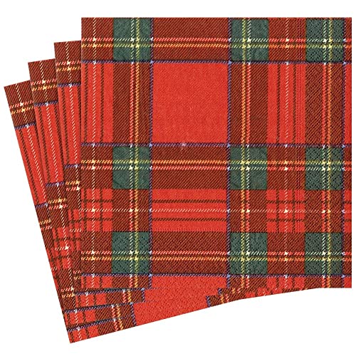 Caspari - Plaid Party Napkins, Red and Green, (Pack of 20) von Caspari